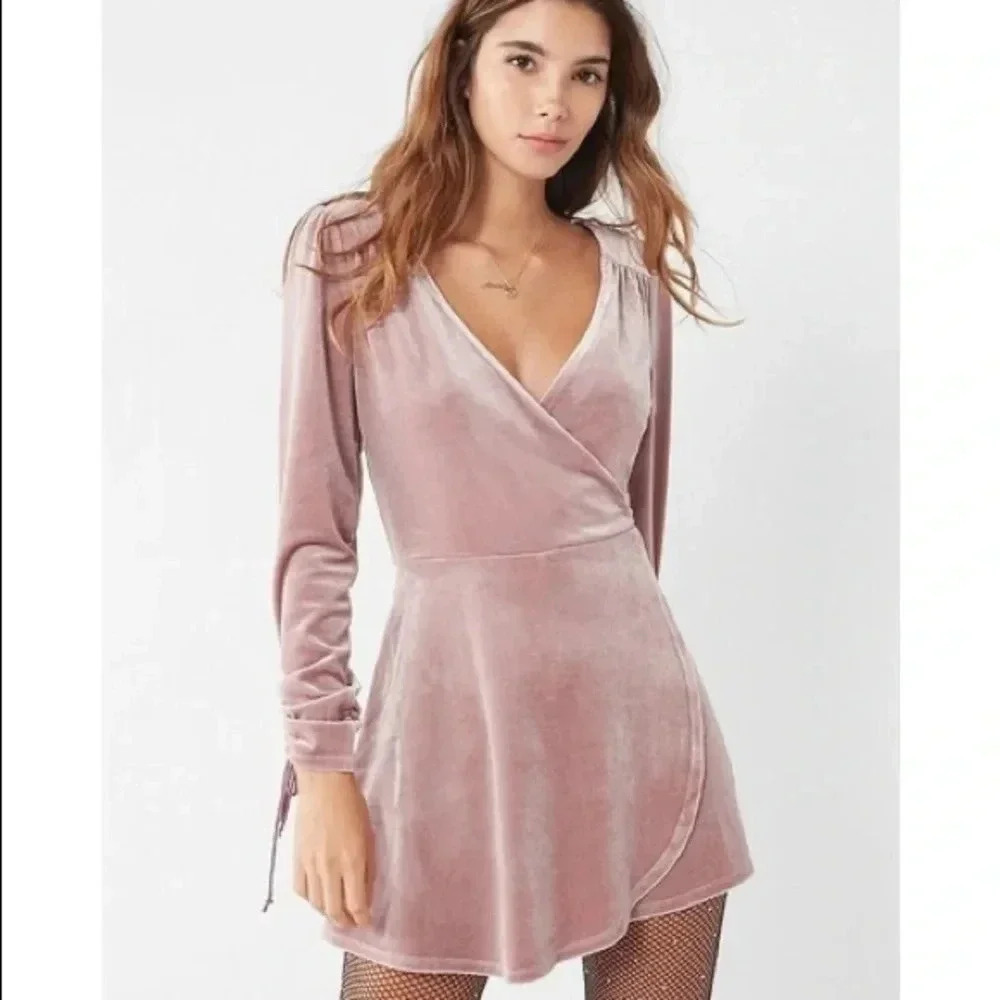 Urban Outfitters Dusty Pink Velvet Wrap Romper